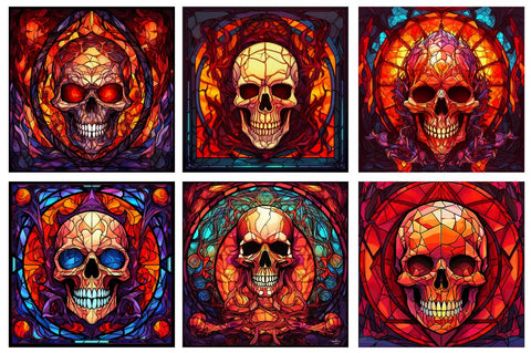 Fiery Skulls Halloween Stained Glass Bundle Sublimation Regulrcrative 