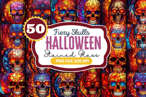 Fiery Skulls Halloween Stained Glass Bundle Sublimation Regulrcrative 