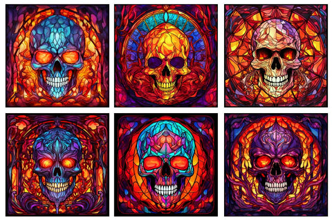 Fiery Skulls Halloween Stained Glass Bundle Sublimation Regulrcrative 