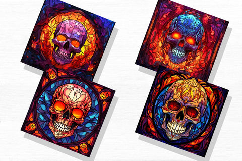 Fiery Skulls Halloween Stained Glass Bundle Sublimation Regulrcrative 