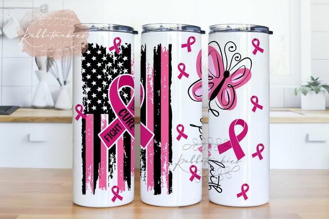 Fight For A Cure American Flag Breast Cancer Awareness Tumbler, Pink Ribbon 20oz Tumbler Wrap Digital Download Sublimation Rabbitmakies 