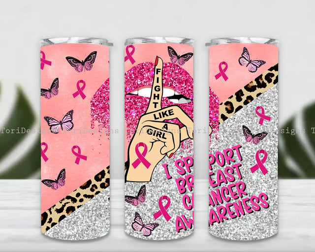 Fight Like a Girl Breast Cancer Awareness 20 oz Skinny Tumbler Design, Breast Cancer Awareness Tumbler Wrap PNG Sublimation ToriDesigns 