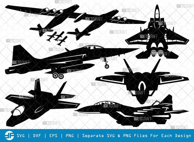 Fighter Aircraft SVG Cut Files | Jet Biman Silhouette | Fighter Aircraft Bundle SVG ETC Craft 