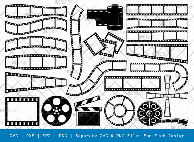 Film Strip SVG, Movie Silhouette, Film Svg, Film Reel Svg, Cinematography Svg, Reel Svg, Camera Reel Svg, Film Tape Svg, Film Roll Svg, Reel Bundle SVG ETC Craft 