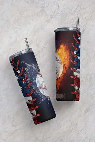 Fire and Water Baseball - Sports - 20 ounce skinny tumbler - 20oz Skinny Tumbler Sublimation Designs Tumbler PNG File Digital Download Sublimation CaldwellArt 
