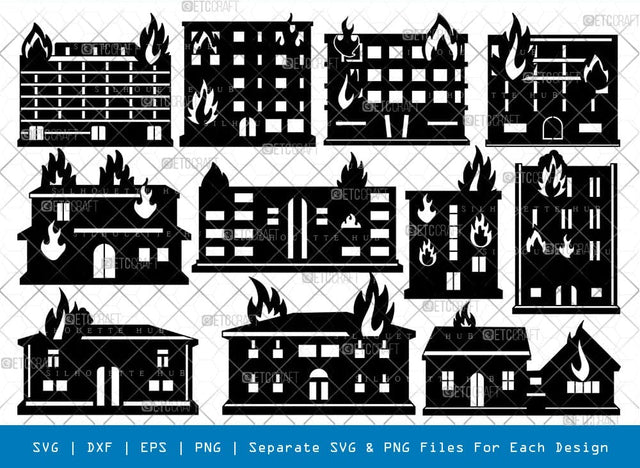 Fire Building Silhouette Svg Cricut Cut Files Png Bundle, SB01065 SVG ETC Craft 