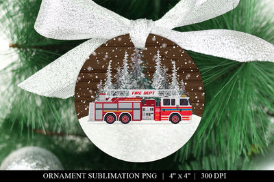Fire Engine Christmas Ornament Sublimation PNG Sublimation BijouBay 