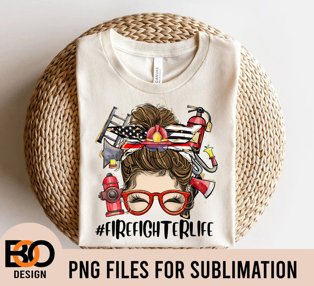 Fire Fighter Life Messy Bun Sublimation png, Momlife png, Messy Bun Png, Police Messy Bun Clipart, Messy Bun Sublimation Sublimation BOO-design 
