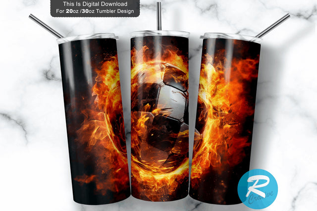 Fire Soccer Ball 20 oz / 30 oz Skinny Tumbler Sublimation Regulrcrative 