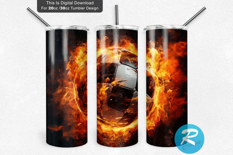 Fire Soccer Ball 20 oz / 30 oz Skinny Tumbler Sublimation Regulrcrative 