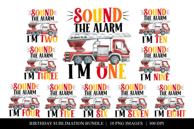 Fire Truck Birthday Bundle |1st-10th Birthday Shirt PNGs Sublimation BijouBay 