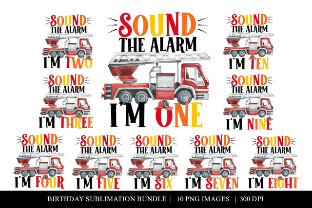 Fire Truck Birthday Bundle |1st-10th Birthday Shirt PNGs Sublimation BijouBay 