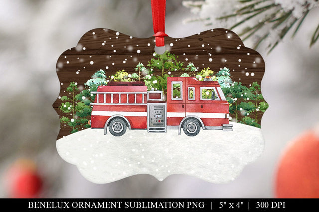 Fire Truck Christmas Sublimation Design Fire Engine Ornament Sublimation BijouBay 