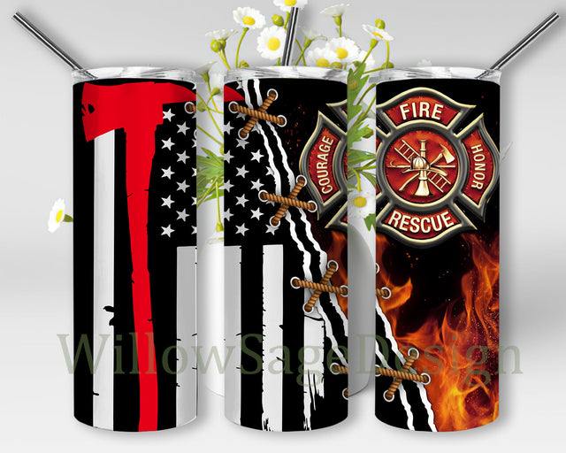 Firefighter 20oz Skinny Tumbler, Firefighter Flag Tumbler Png, Firefighter Logo Design Tumbler Png, Fireman Tumbler Wrap, Firefighter Sublimation Design, Instant Download Sublimation WillowSageDesign 