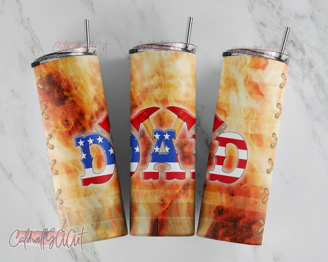 Firefighter Dad 20oz Skinny Tumbler Sublimation, Fireman Tumbler Wrap, Father's Day, Fire Rescue PNG Tapered and Straight Files Sublimation CaldwellArt 