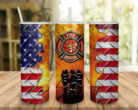 Firefighter Flag Thin Red Line 20 Oz Skinny Tumbler Sublimation Wrap Straight/Tapered PNG, Firefighter's Day Tumbler, Fire Rescue Tumbler Sublimation BOO-design 