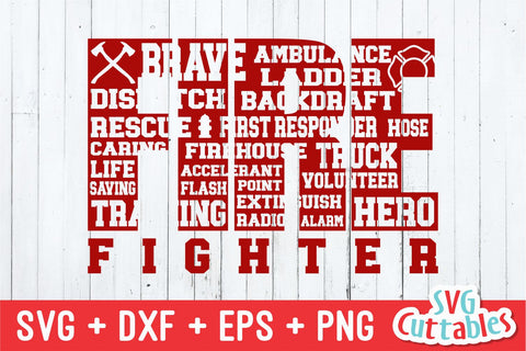 Firefighter svg - Firefighter Word Art svg - dxf - eps - png - Subway Art - Silhouette - Cricut File - Digital Cut File SVG Svg Cuttables 