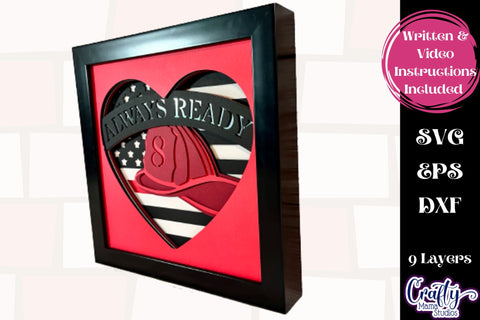 Firefighter Svg Shadow Box, 3D Layered Fire Department Svg SVG Crafty Mama Studios 
