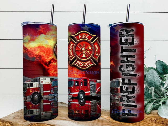 Firefighter Tumbler 20 oz Skinny Wrap Sublimation Straight/Tapered, Firefighter Tumbler PNG Sublimation BouDesign 