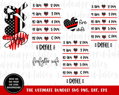 firefighter water bottle tracker svgs, funny firefighter svgs, fire wife svgs, firefighter drink your water trackers, peace love firefighter SVG WildOakSVG 