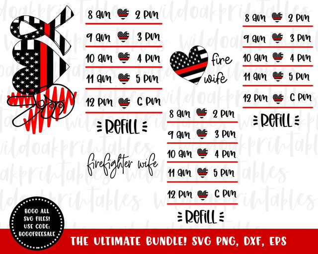 firefighter water bottle tracker svgs, funny firefighter svgs, fire wife svgs, firefighter drink your water trackers, peace love firefighter SVG WildOakSVG 