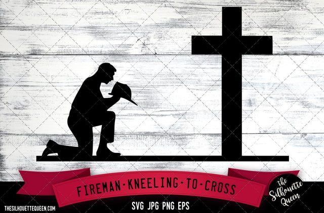 Fireman kneeling to cross SVG, Praying at Memorial Cross -Vector Art Commercial & Personal Use- Cricut,Silhouette,Cameo,Vinyl Cut SVG Loveleen Kaur 