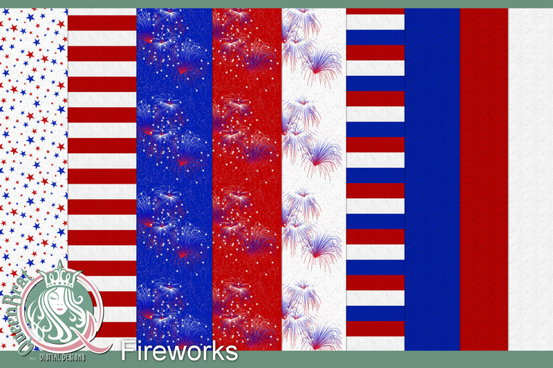 Fireworks Patriotic Papers Digital Pattern QueenBrat Digital Designs 