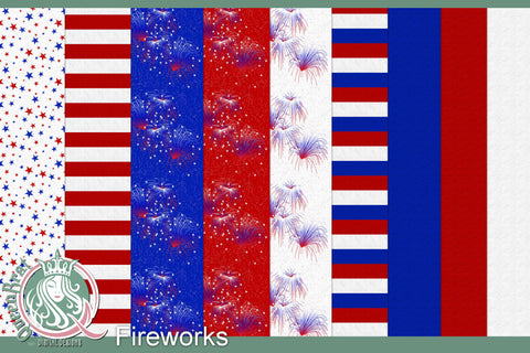 Fireworks Patriotic Papers Digital Pattern QueenBrat Digital Designs 