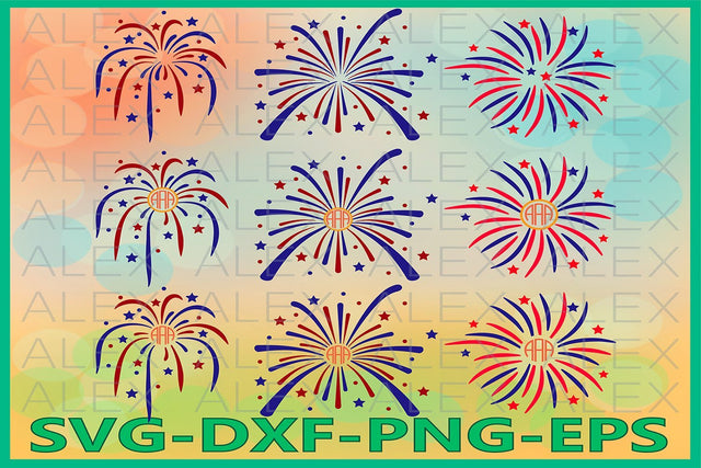 FireWorks Svg, 4th of July, FireWorks Monogram SVG AlexSVGStudio 