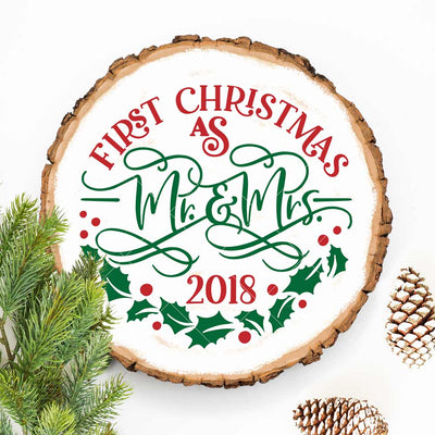 First Christmas as Mr. and Mrs. - round SVG for sign or ornament SVG Chameleon Cuttables 
