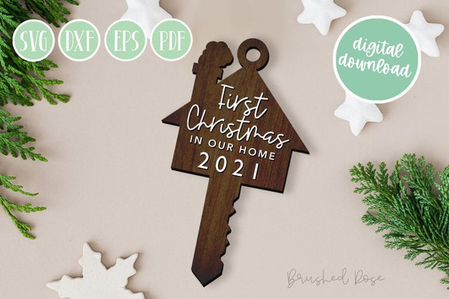 First Christmas Home Key Laser Cut file| Glowforge | Laser SVG Brushed Rose 