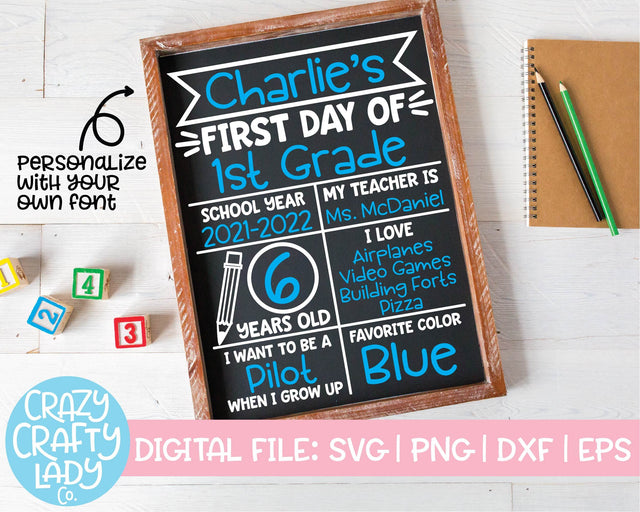 First Day of School Board | School Sign SVG Cut File SVG Crazy Crafty Lady Co. 
