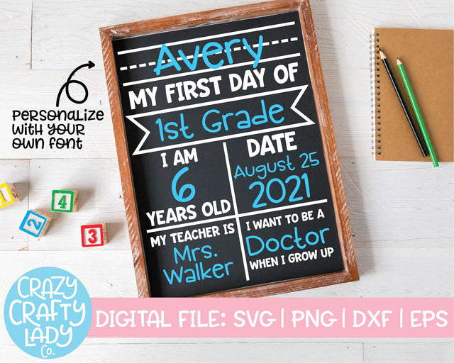First Day of School Board | School Sign SVG Cut File SVG Crazy Crafty Lady Co. 
