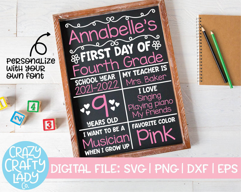 First Day of School Board | School Sign SVG Cut File SVG Crazy Crafty Lady Co. 