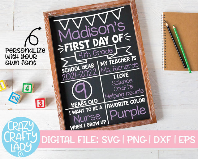 First Day of School Board | School Sign SVG Cut File SVG Crazy Crafty Lady Co. 