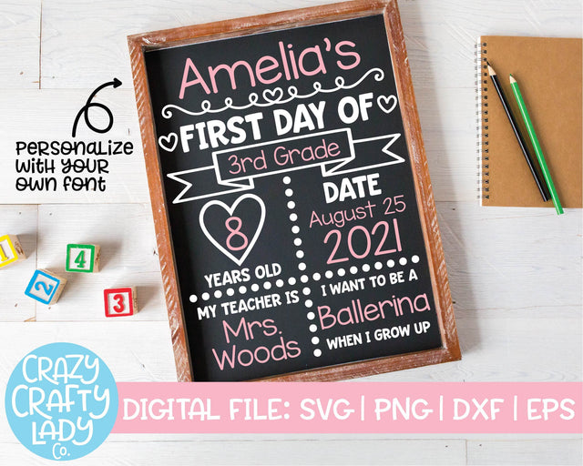 First Day of School Board | School Sign SVG Cut File SVG Crazy Crafty Lady Co. 