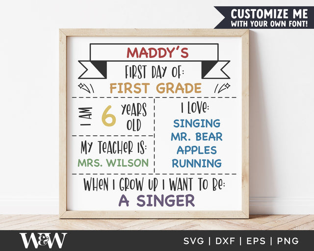 First Day Of School Stats SVG | Back To School Sign SVG SVG Wood And Walt 