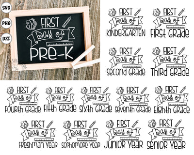 First Day of School Typography Bundle ALL GRADES SVG Design Shark