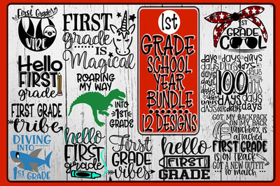 FIRST Grade Bundle - 12 Designs - SVG PNG EPS DXF SVG On the Beach Boutique