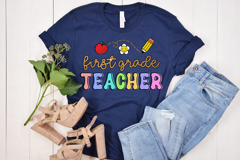 First Grade Teacher Sublimation PNG I Teacher Shirt PNG Sublimation Happy Printables Club 