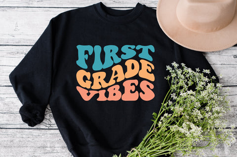 First Grade Vibes SVG, Back To School SVG PNG, Retro, Wavy Stacked Text, Teacher Shirt, Sublimation Design, Cut Files For Cricut/Silhouette SVG Fauz 