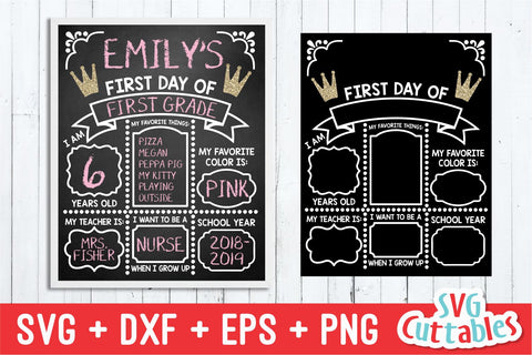 First or Last Day of School Princess SVG Svg Cuttables 