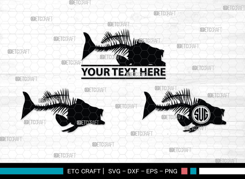 Fish Bone Monogram, Fish Bone Silhouette, Fish Bone SVG, Fish Skeleton ...