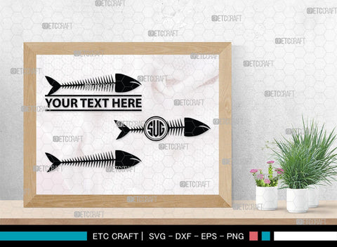 Fish Bone Monogram, Fish Bone Silhouette, Fish Bone SVG, Fish Skeleton Svg, Fish Skull Svg, Bone Fish Svg, SB00264 SVG ETC Craft 