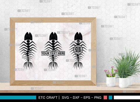 Fish Bone Monogram, Fish Bone Silhouette, Fish Bone SVG, Fish Skeleton Svg, Fish Skull Svg, Bone Fish Svg, SB00264 SVG ETC Craft 
