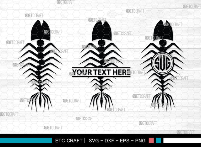 Fish Bone Monogram, Fish Bone Silhouette, Fish Bone SVG, Fish Skeleton Svg, Fish Skull Svg, Bone Fish Svg, SB00264 SVG ETC Craft 