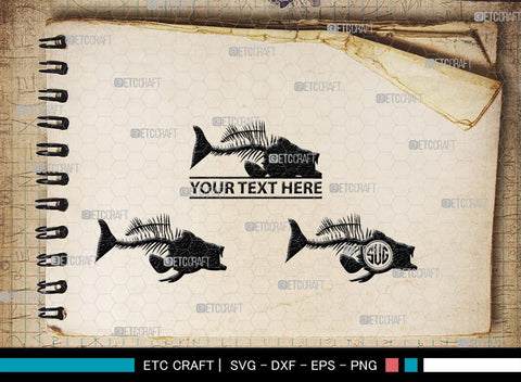 Fish Bone Monogram, Fish Bone Silhouette, Fish Bone SVG, Fish Skeleton Svg, Fish Skull Svg, Bone Fish Svg, SB00264 SVG ETC Craft 