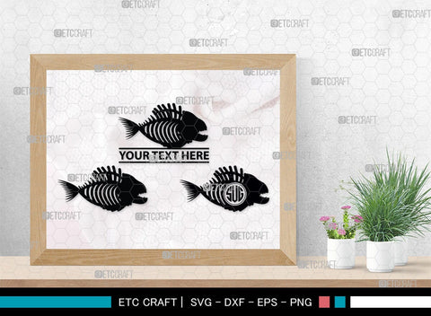 Fish Bone Monogram, Fish Bone Silhouette, Fish Bone SVG, Fish Skeleton Svg, Fish Skull Svg, Bone Fish Svg, SB00264 SVG ETC Craft 