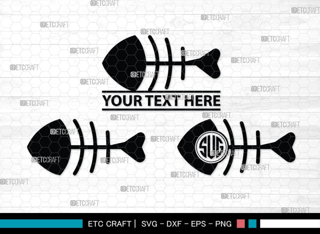 Fish Bone Monogram, Fish Bone Silhouette, Fish Bone SVG, Fish Skeleton Svg, Fish Skull Svg, Bone Fish Svg, SB00264 SVG ETC Craft 