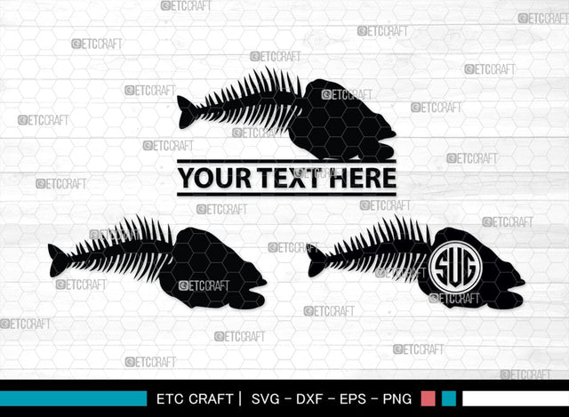 Fish Bone Monogram, Fish Bone Silhouette, Fish Bone SVG, Fish Skeleton Svg, Fish Skull Svg, Bone Fish Svg, SB00264 SVG ETC Craft 